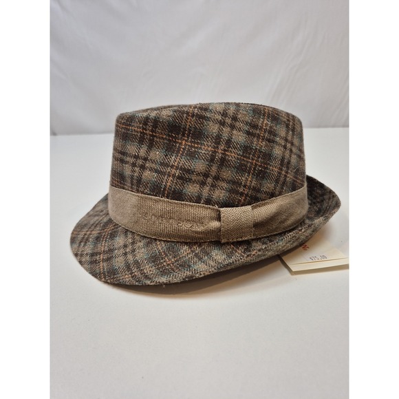 Stetson Fedora Hat Fitted Men's XL Brown Plaid Tweed Silk Lined Fall Winter